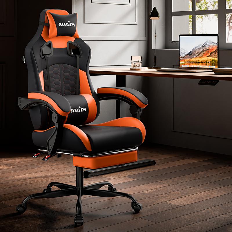 Silla Gaming Ergonómica con Almohada Lumbar de Espuma Viscoelástica – Silla Giratoria 360° para Oficina y Gaming